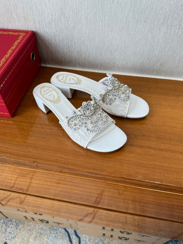 RC 25 Crystal Chandelier Sandals White Sheepskin 221963