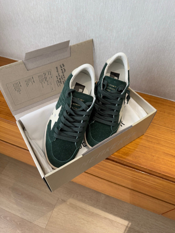 BALL STAR SNEAKERS WITH WHITE CALFSKIN STAR TIMBER GREEN SUEDE UPPER