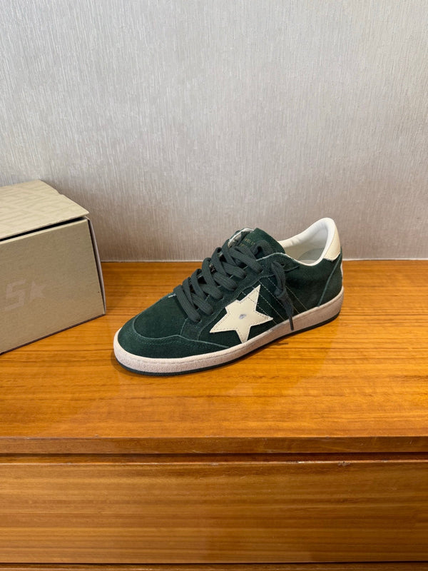 BALL STAR SNEAKERS WITH WHITE CALFSKIN STAR TIMBER GREEN SUEDE UPPER