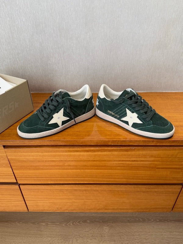 BALL STAR SNEAKERS WITH WHITE CALFSKIN STAR TIMBER GREEN SUEDE UPPER