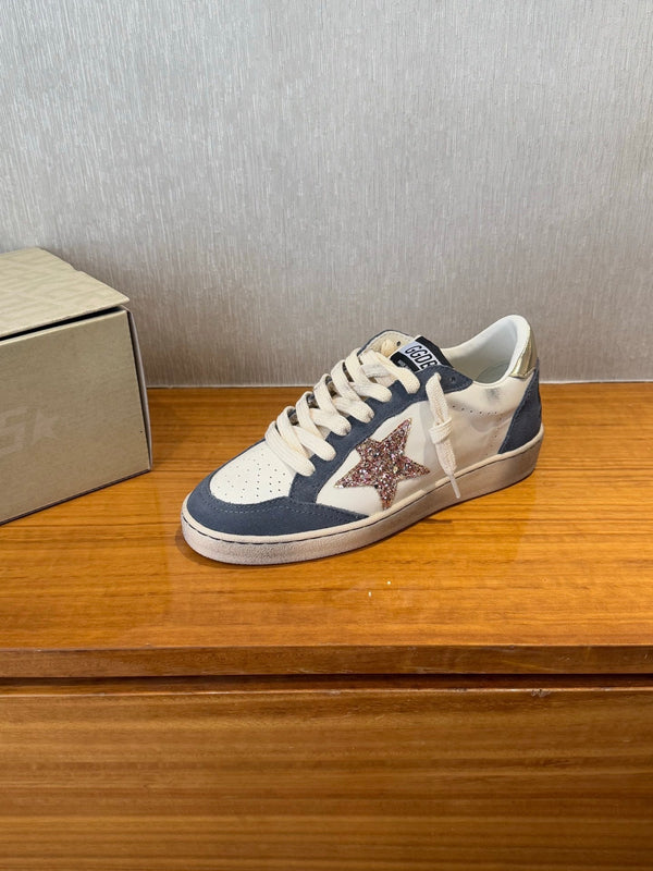 BALL STAR SNEAKERS GLITTER STAR IN BRIGHT GRAY SUEDE AND WHITE CALFSKIN