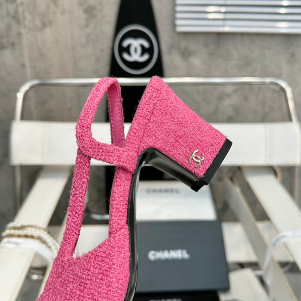 slingbacks 65 pink tweed black patent calfskin