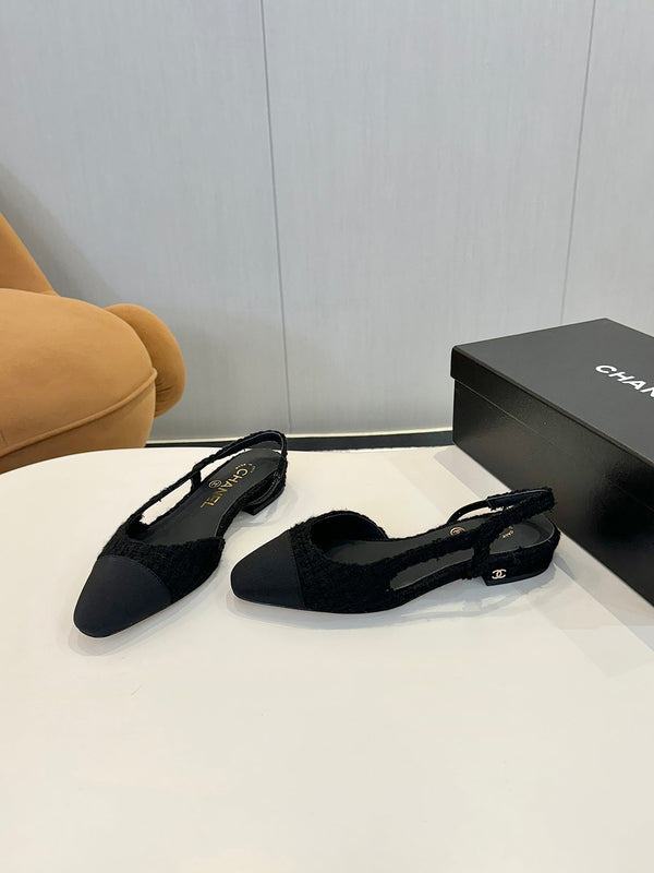 cc 25c slingback flat black tweed black grosgrain 233606