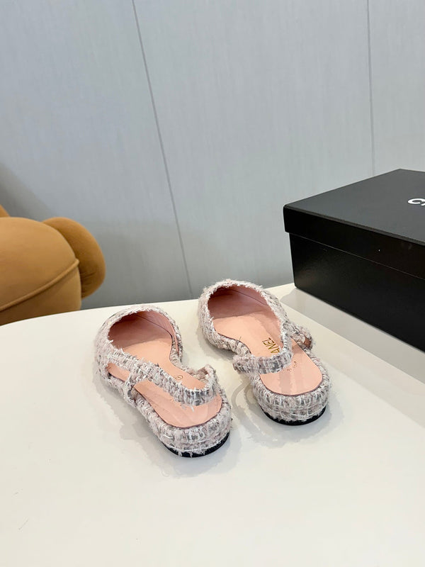cc 25c slingback flat pink white tweed black grosgrain 233607