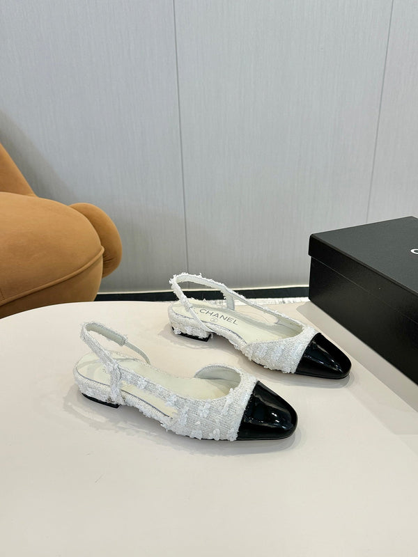 cc 25c slingback flat white tweed black grosgrain 233609