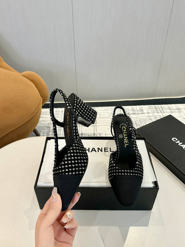 cc 25c slingback 65 black white tweed black grosgrain 233614