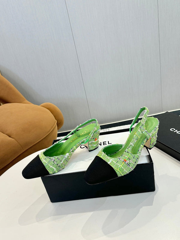 cc 25c slingback 65 green tweed black grosgrain 233615