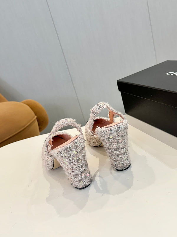 cc 25c slingback 90 pink white tweed black grosgrain 233619