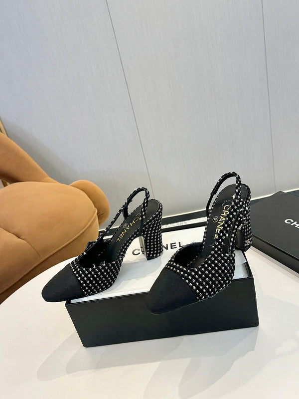 cc 25c slingback 90 black white tweed black grosgrain 233616