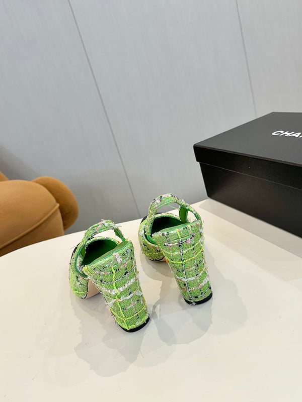 cc 25c slingback 90 green tweed black grosgrain 233620