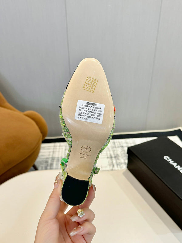 cc 25c slingback 90 green tweed black grosgrain 233620