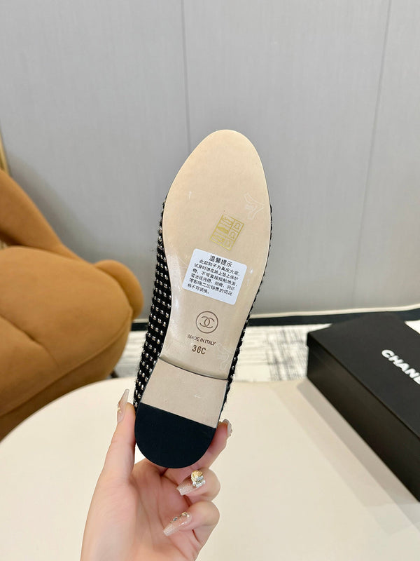 cc 25c ballet flat black white tweed black grosgrain 233623