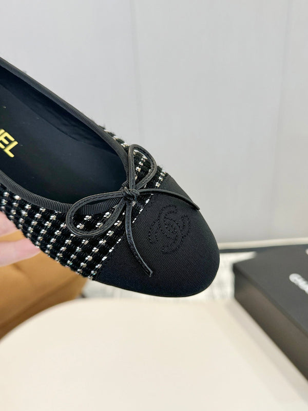 cc 25c ballet flat black white tweed black grosgrain 233623