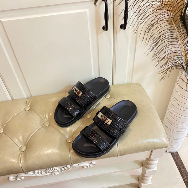 Sandalo HM Jackson in pelle di vacchetta con motivo goffrato nero 958028