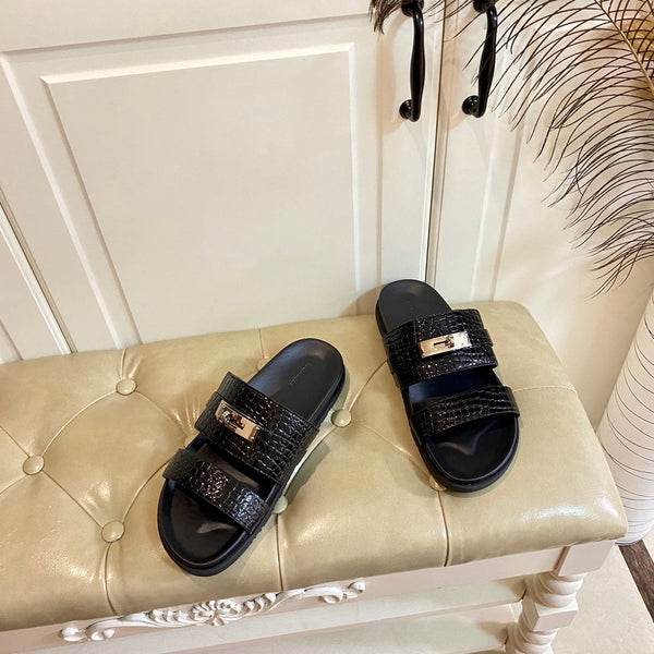 Sandalo HM Jackson in pelle di vacchetta con motivo goffrato nero 958028
