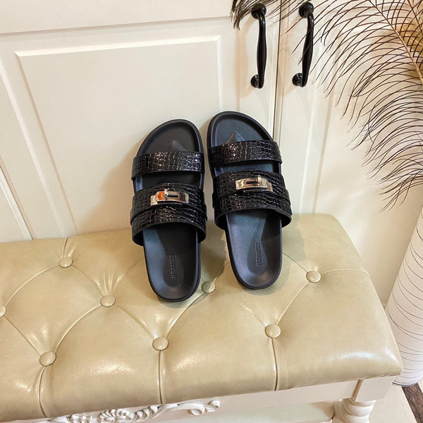 Sandalo HM Jackson in pelle di vacchetta con motivo goffrato nero 958028