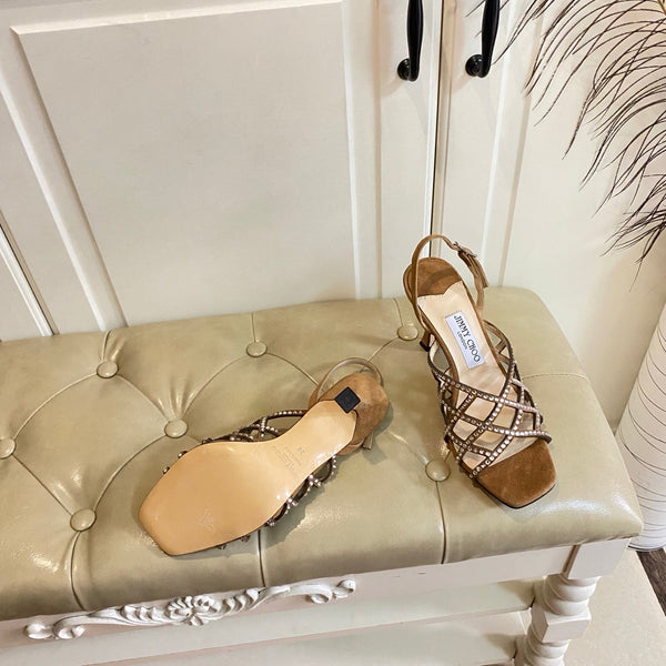 Jimmy Choo Saila Sandals 9cm Brown Sheepskin Suede 688232