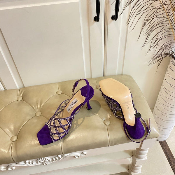 Jimmy Choo Saila Sandals 9cm Purple Sheepskin Suede 688234