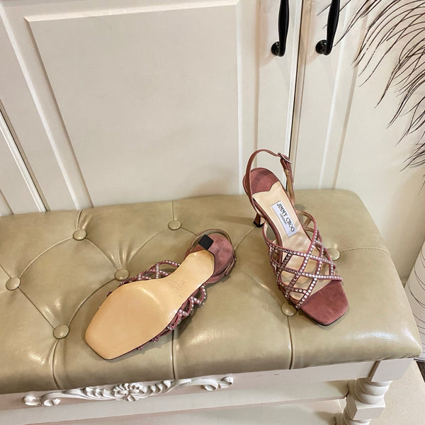 Jimmy Choo Saila Sandals 9cm Rust Sheepskin Suede 688235