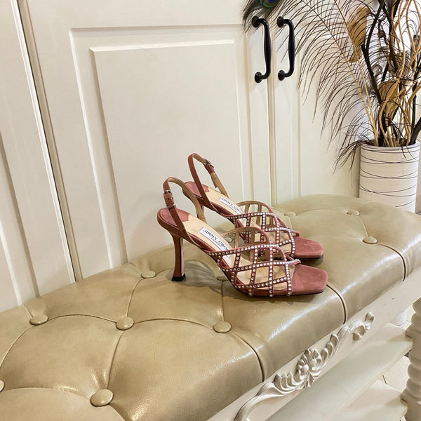 Jimmy Choo Saila Sandals 9cm Rust Sheepskin Suede 688235