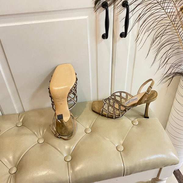Jimmy Choo Saila Sandals 9cm Khahi Sheepskin Suede 688237