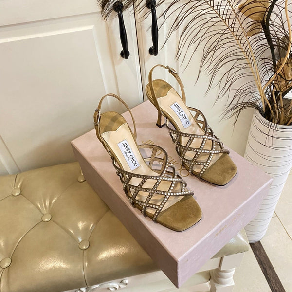 Jimmy Choo Saila Sandals 9cm Khahi Sheepskin Suede 688237