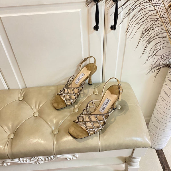 Jimmy Choo Saila Sandals 9cm Khahi Sheepskin Suede 688237