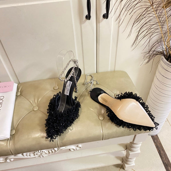 Jimmy Choo Saeda 100 Black Lace Leather 688240
