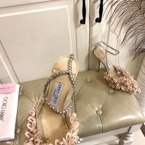 Jimmy Choo Saeda 100 Beige Lace Leather 688241