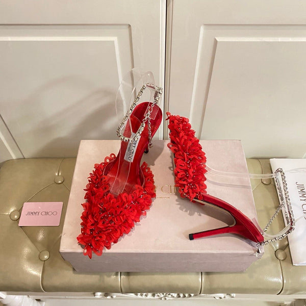 Jimmy Choo Saeda 100 Red Lace Leather 688242