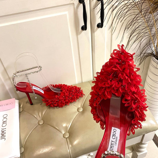 Jimmy Choo Saeda 100 Red Lace Leather 688242