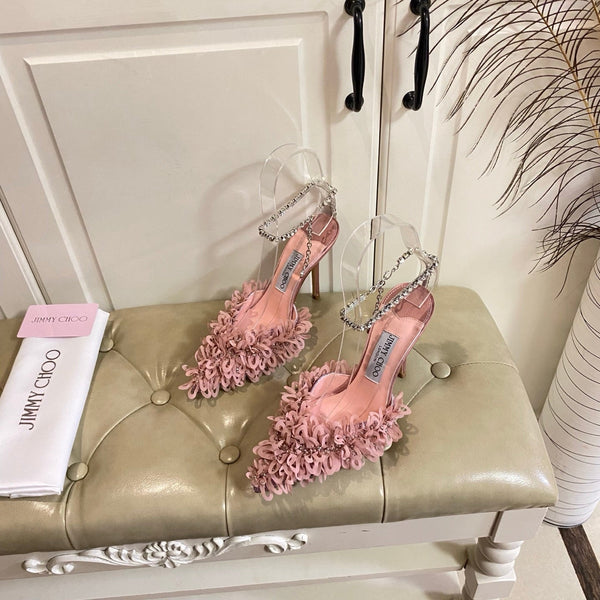 Jimmy Choo Saeda 100 Pink Lace Leather 688246