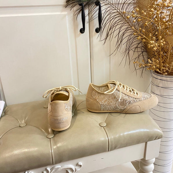 Jimmy Choo Sunny F Sneaker Beige Lace Leather 688247