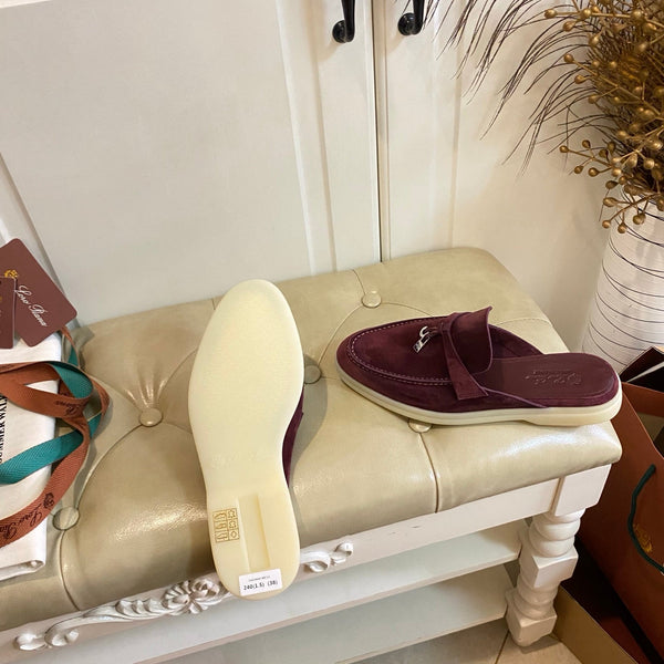 LP 26s Lock Charm Mules In Burgundy Suede