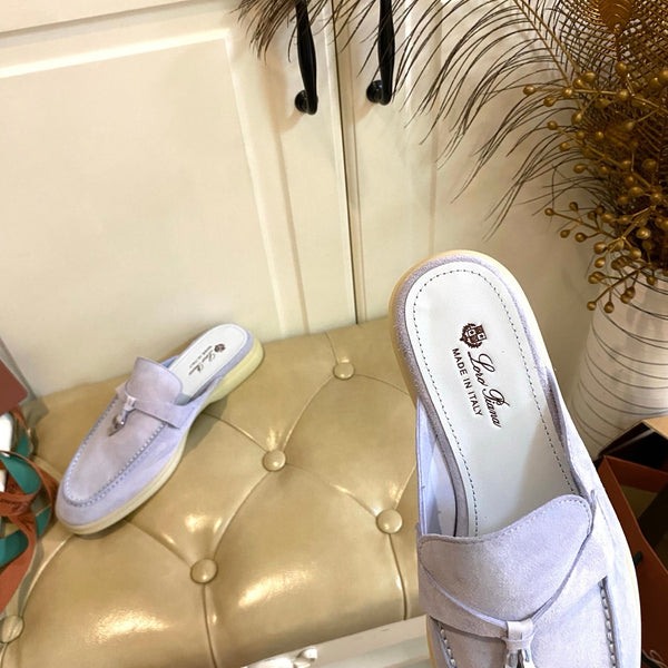 LP 26s Lock Charm Mules In Light Purple Suede