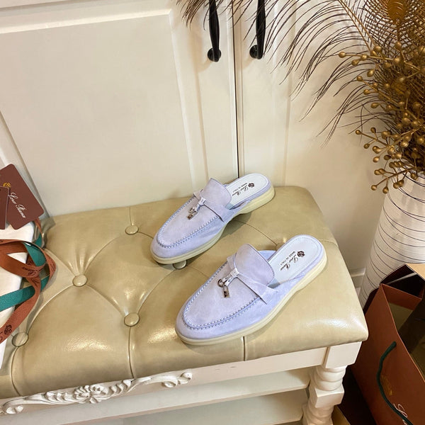 LP 26s Lock Charm Mules In Light Purple Suede