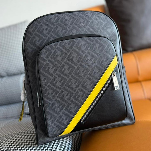 ZAINO FENDI 44 MINI IN TESSUTO JACQUARD MONOGRAM NERO E PELLE DI VITELLO