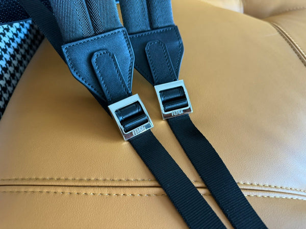 ZAINO FENDI 44 MINI IN TESSUTO JACQUARD MONOGRAM NERO E PELLE DI VITELLO