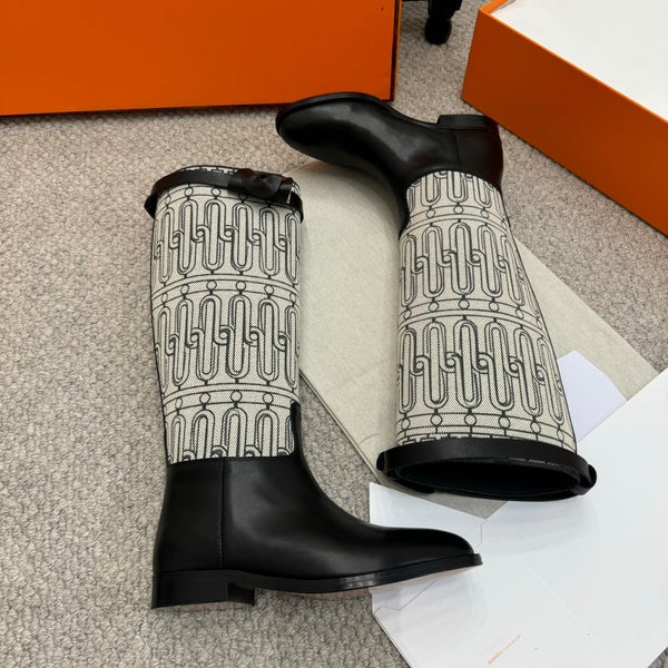 HM Jumping Boot In Black Mix White Calfskin And Mesh Fabric 973843