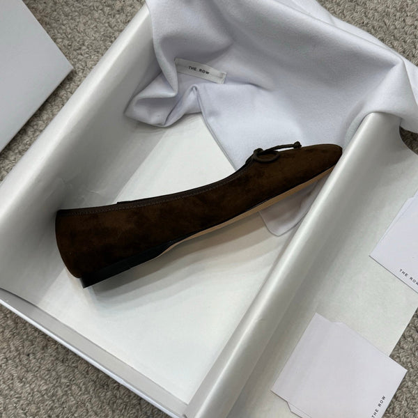 The Row Ballet Flats Bow Dark Brown Suede 290730