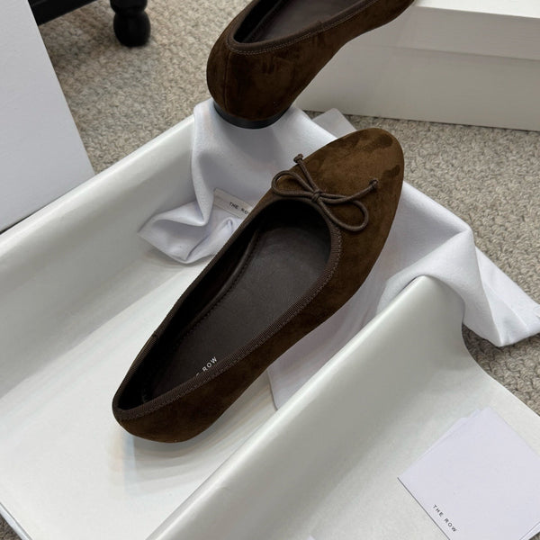 The Row Ballet Flats Bow Dark Brown Suede 290730