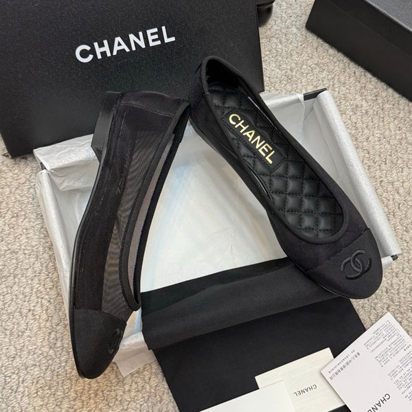 CC 25p Ballet Flat Black Mesh Fabric Grosgrain