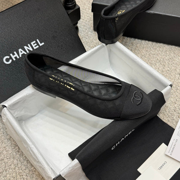 CC 25p Ballet Flat Black Mesh Fabric Grosgrain
