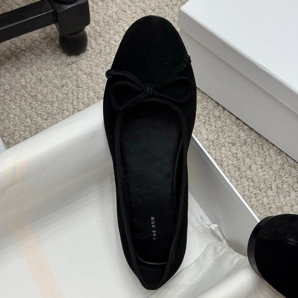 The Row Ballet Flats Bow Black Suede 290734