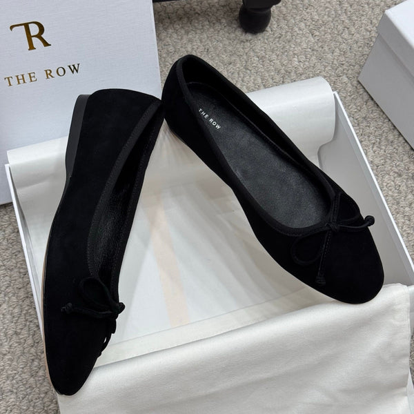 The Row Ballet Flats Bow Black Suede 290734