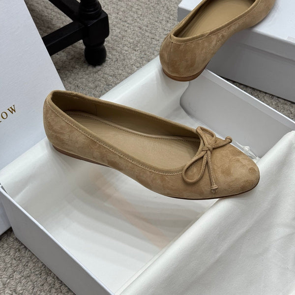 The Row Ballet Flats Bow Beige Suede 290736