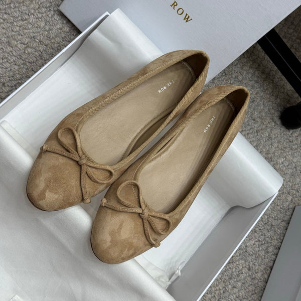 The Row Ballet Flats Bow Beige Suede 290736
