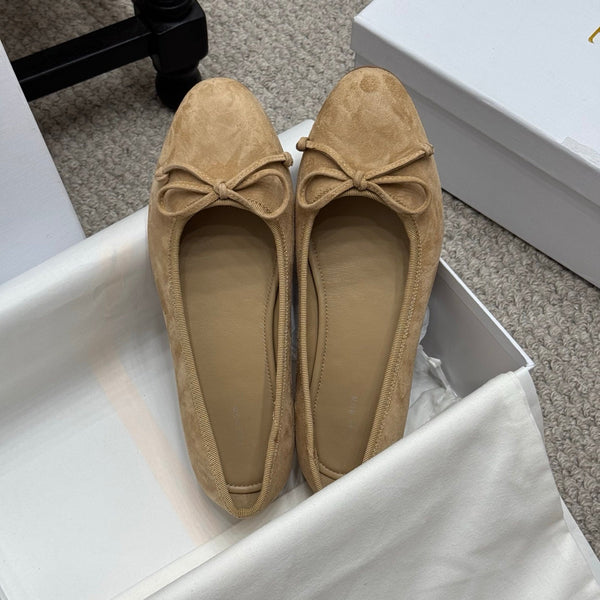 The Row Ballet Flats Bow Beige Suede 290736