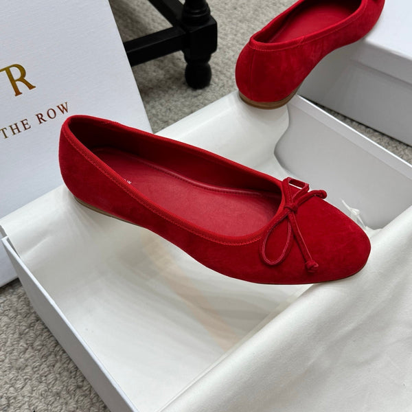 The Row Ballet Flats Bow Red Suede 290737