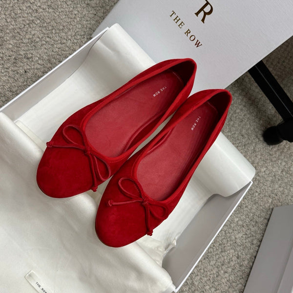 The Row Ballet Flats Bow Red Suede 290737